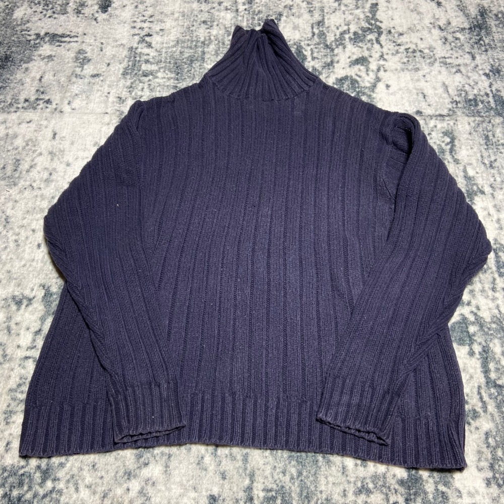 Polo Ralph Lauren Mens XL Navy Blue Ribbed Knit Turtleneck Cotton Sweater XL